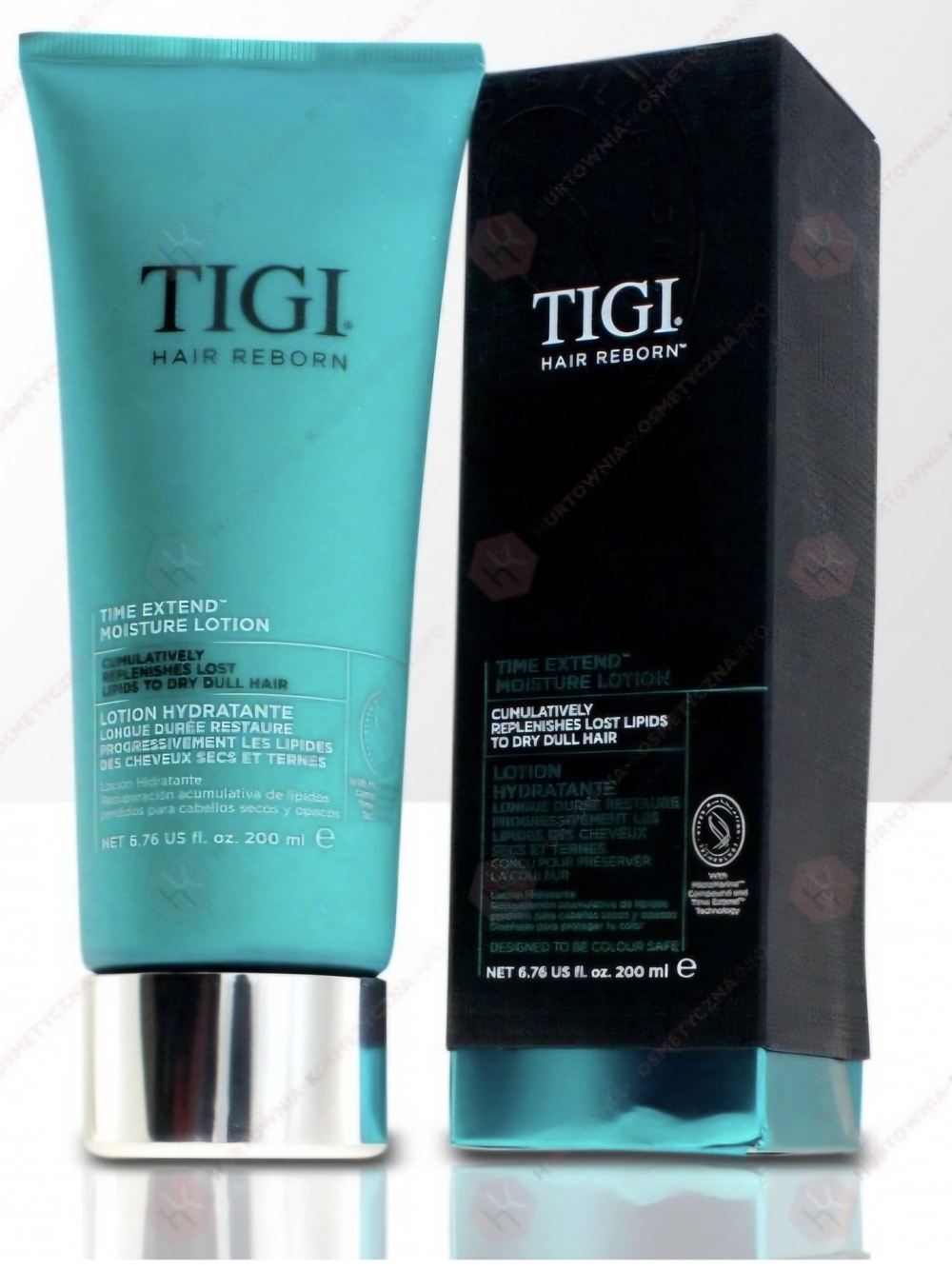 TIGI Hair Reborn Time Extend Moisture Lotion - teal and black